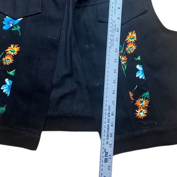 VINTAGE 90s Lori Lundon Floral Denim Vest Black Emo Punk Open Wear Size Large - Picture 5 of 6